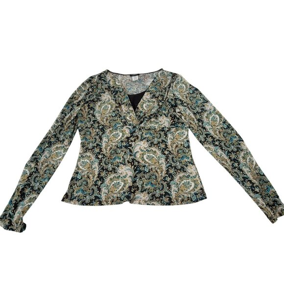 Perseption Concept Blouse, Women M, Brown,Blue & Tan Paisley, Shell,V Neck, EUC - Picture 4 of 11